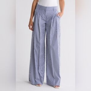 TWP New Didi Cotton Poplin Pinstripe Wide Leg Pants White/Indigo Size 0 NWT